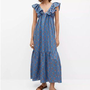 Mango Organic Cotton Ruffle Maxi Dress